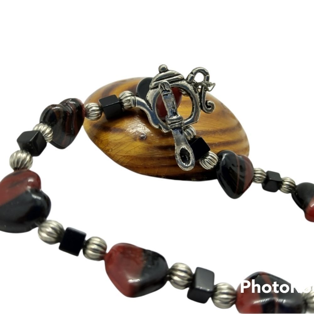 Sterling silver  Adorable Tahitian‎ Jade heart tea pot bracelet B0304